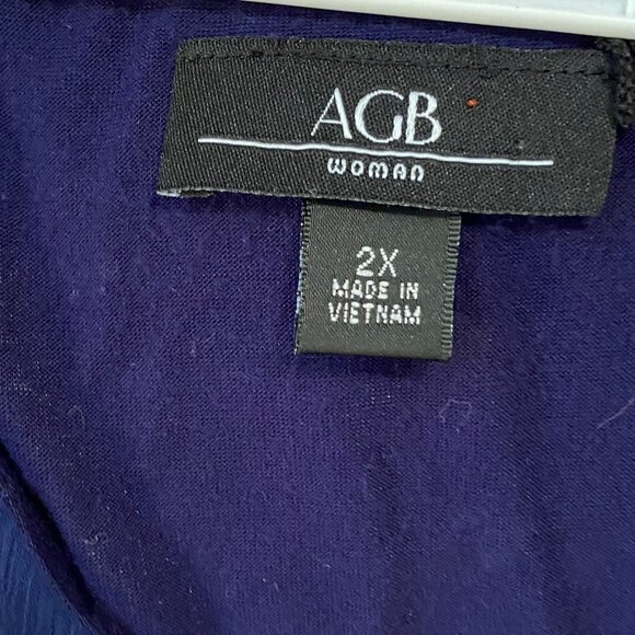 2- Womens 2X Navy Blue Layered Ruffle Chiffon Overlay Top & Lace Stripe Blouse - Picture 5 of 12